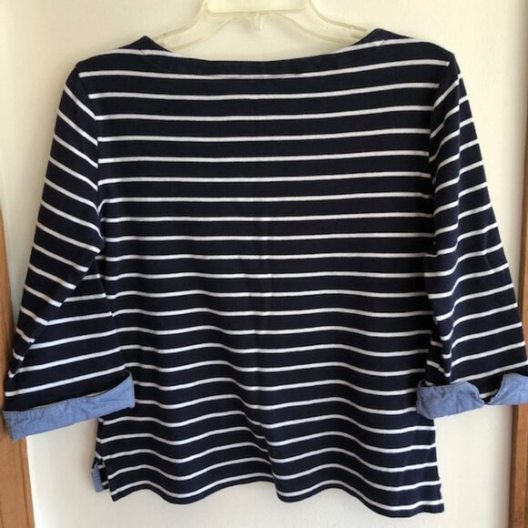 NAUTICA Three-Quarter Sleeve Blue White Stripe Top with Cuffs Me… - Picture 12 of 15